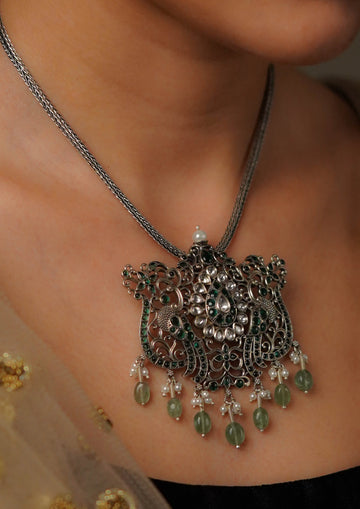 Gagan Tarang Premium Oxidized Silver Finish Medium Pendant