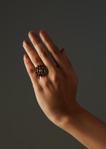 Pragalbha Varsha Kundan Gold Finish Ring with Stonework
