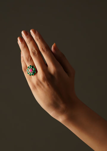Saundarya Alankara Kundan Gold Finish Ring with Stonework
