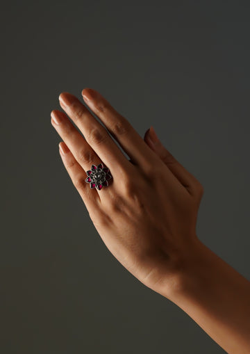 Komal Kanthi Kundan Oxidized Silver Finish Ring with Stonework
