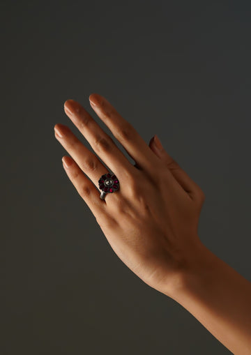 Chetana Sanketa Kundan Oxidized Silver Finish Ring with Stonework