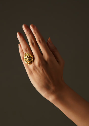 Chhavi Kankan Nakashi Gold Finish Ring with Stonework
