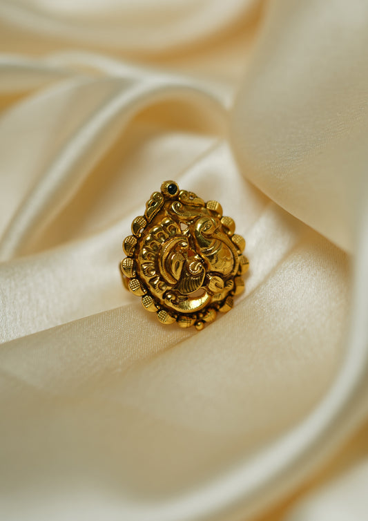 Chhavi Kankan Nakashi Gold Finish Ring with Stonework