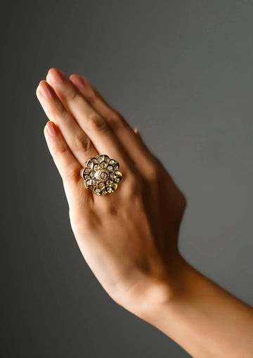 Kalyani Varsha Polki Gold Finish Ring with Stone Work