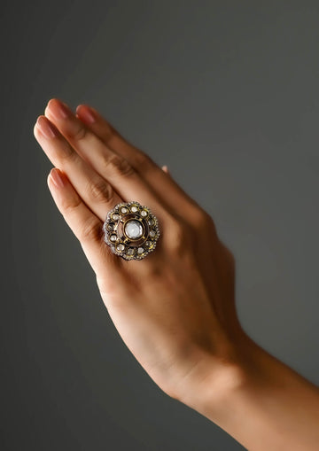 Suma Tarangini Polki Dual Tone Finish Ring with Stone Work