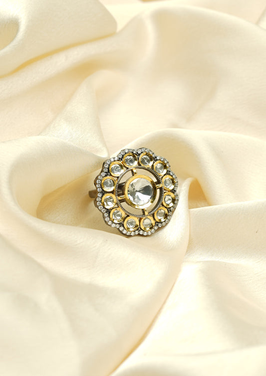 Suma Tarangini Polki Dual Tone Finish Ring with Stone Work