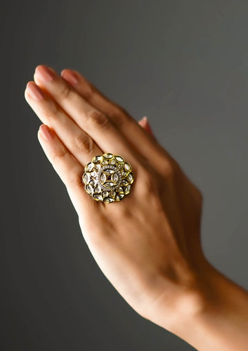 Kamala Kundala Polki Dual Tone Finish Ring with Stone Work