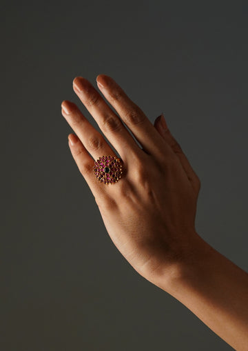 Shubha Anguli Premium Gold Finish Ring with Stonework