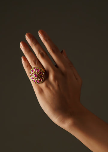 Vrinda Prakasha Premium Gold Finish Ring with Stonework