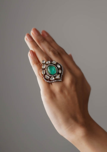 Kirti Shringara Victorian Golden Hue Finish Ring with Stone Work