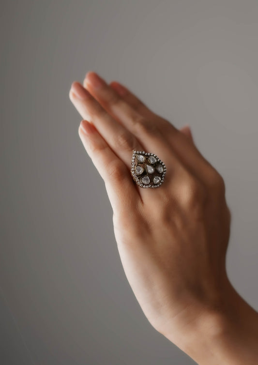 Varsha Shringara Victorian Golden Hue Finish Ring with Stone Work