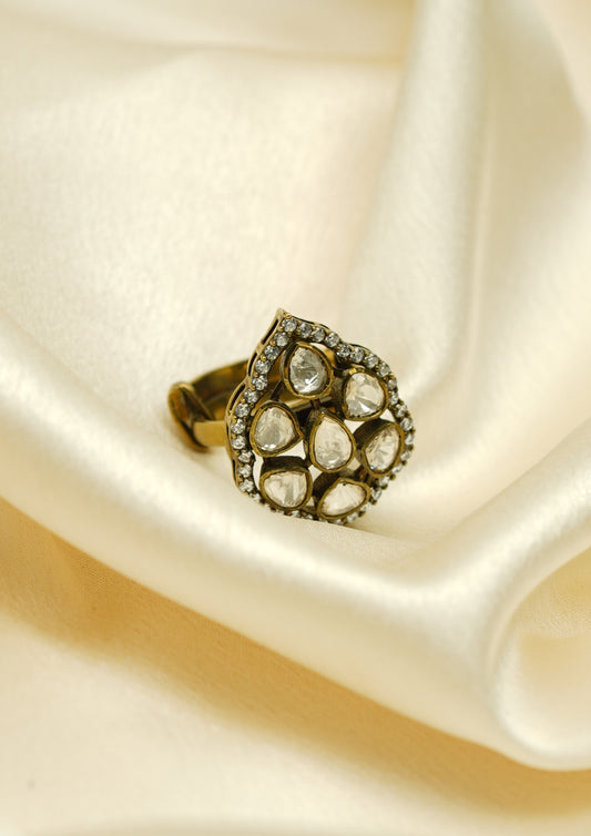 Varsha Shringara Victorian Golden Hue Finish Ring with Stone Work