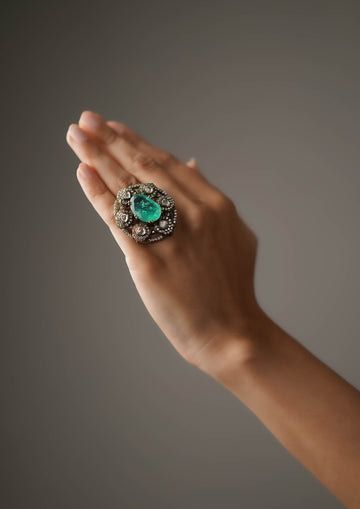 Shilpa Malika Victorian Golden Hue Finish Ring with Stone Work
