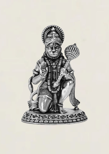 2D Sitting Hanuman( Ashirwad) - Pure 925 Silver Idol