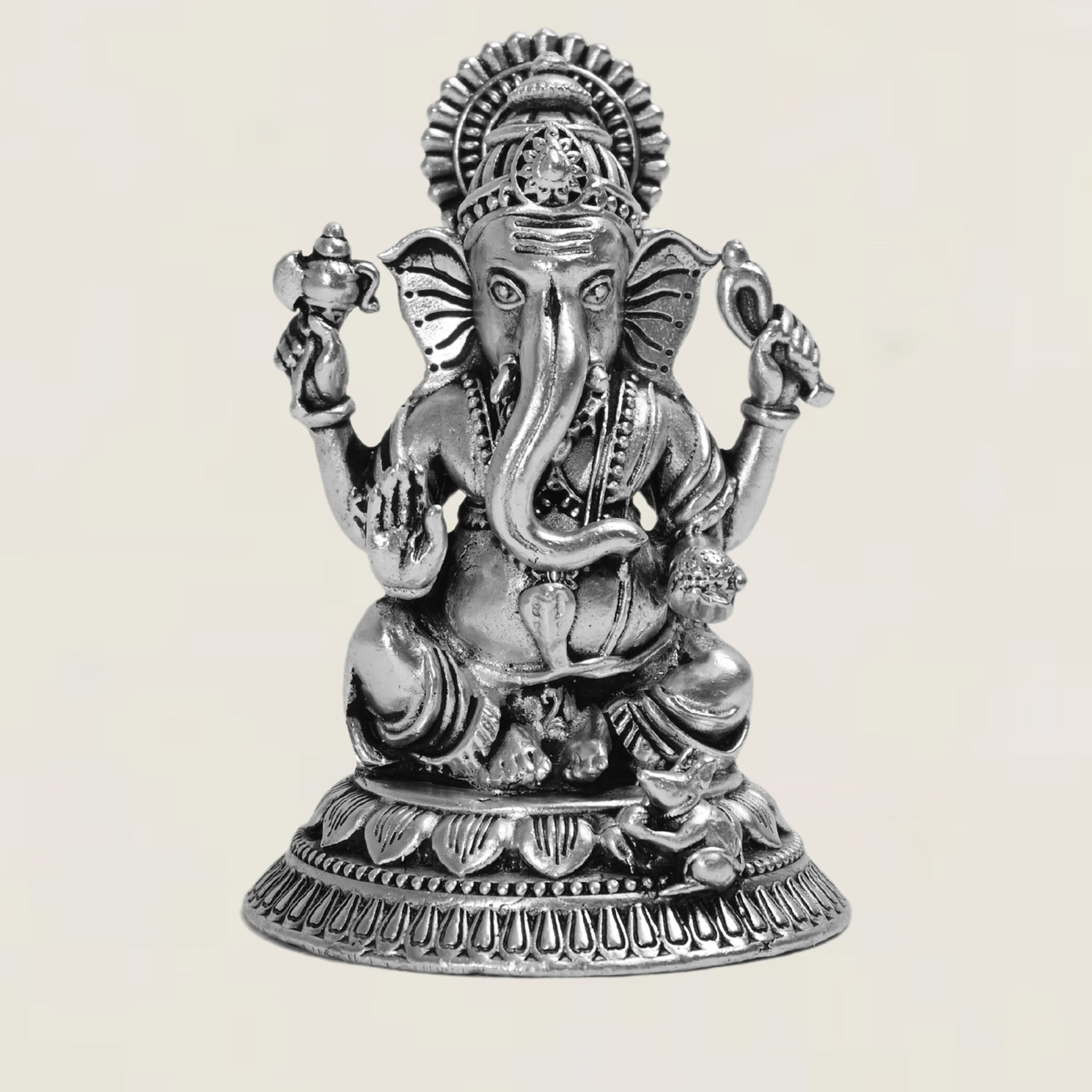 Round Patta Ganesh - Pure 925 Silver Idol