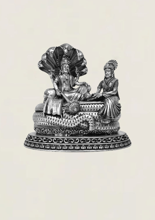 Sheshnag Vishnu Laxmi - Pure 925 Silver Idol