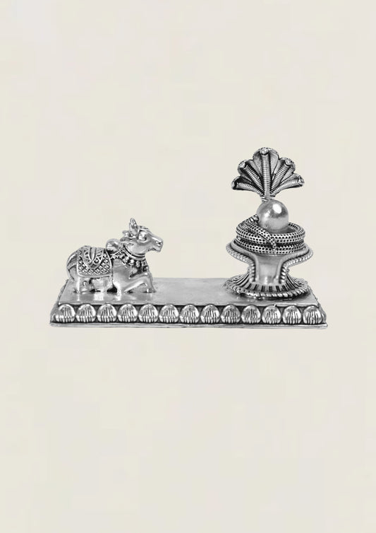 Shivling With Nandi - Pure 925 Silver Idol