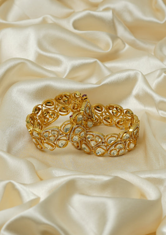 Veda Vajra Moissanite Gold Finish Bangle Pair