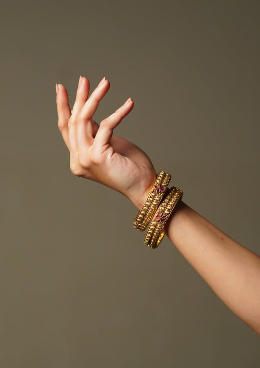 Vimala Pankh Nakashi Gold Finish Bangle Pair