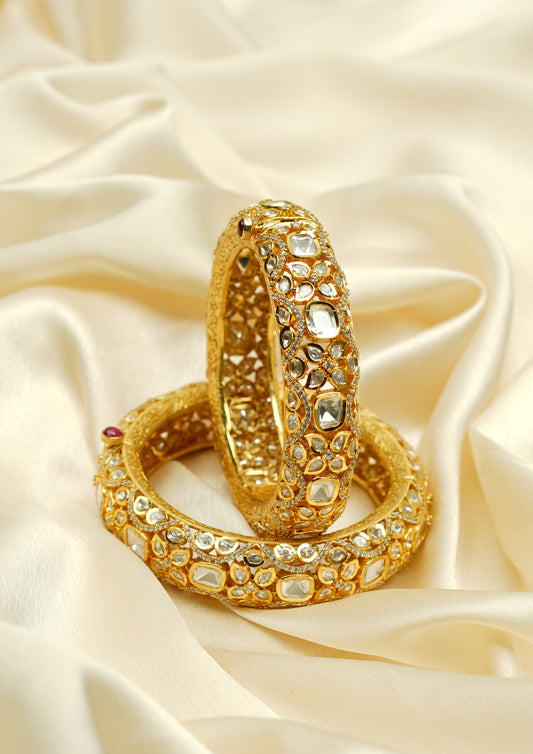 Abhijna Manjusha Polki Gold Finish Bangle Pair