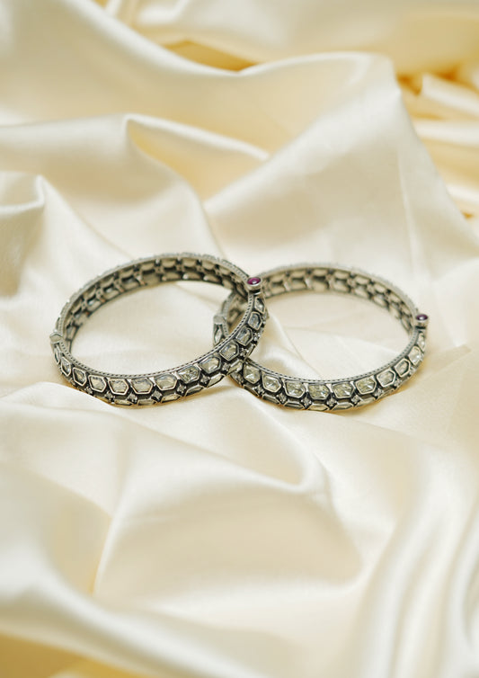 Amrita Nupura Polki Oxidized Silver Finish Bangle Pair