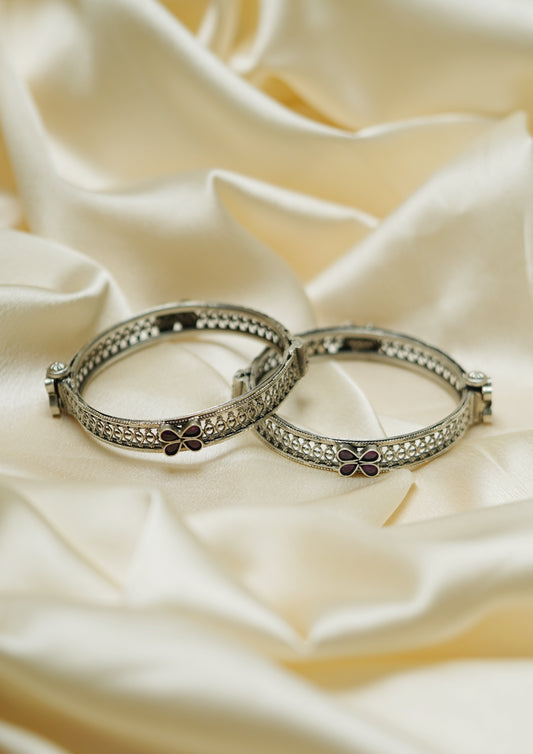 Shraddha Bimbam Premium Oxidized Silver Finish Bangle Pair