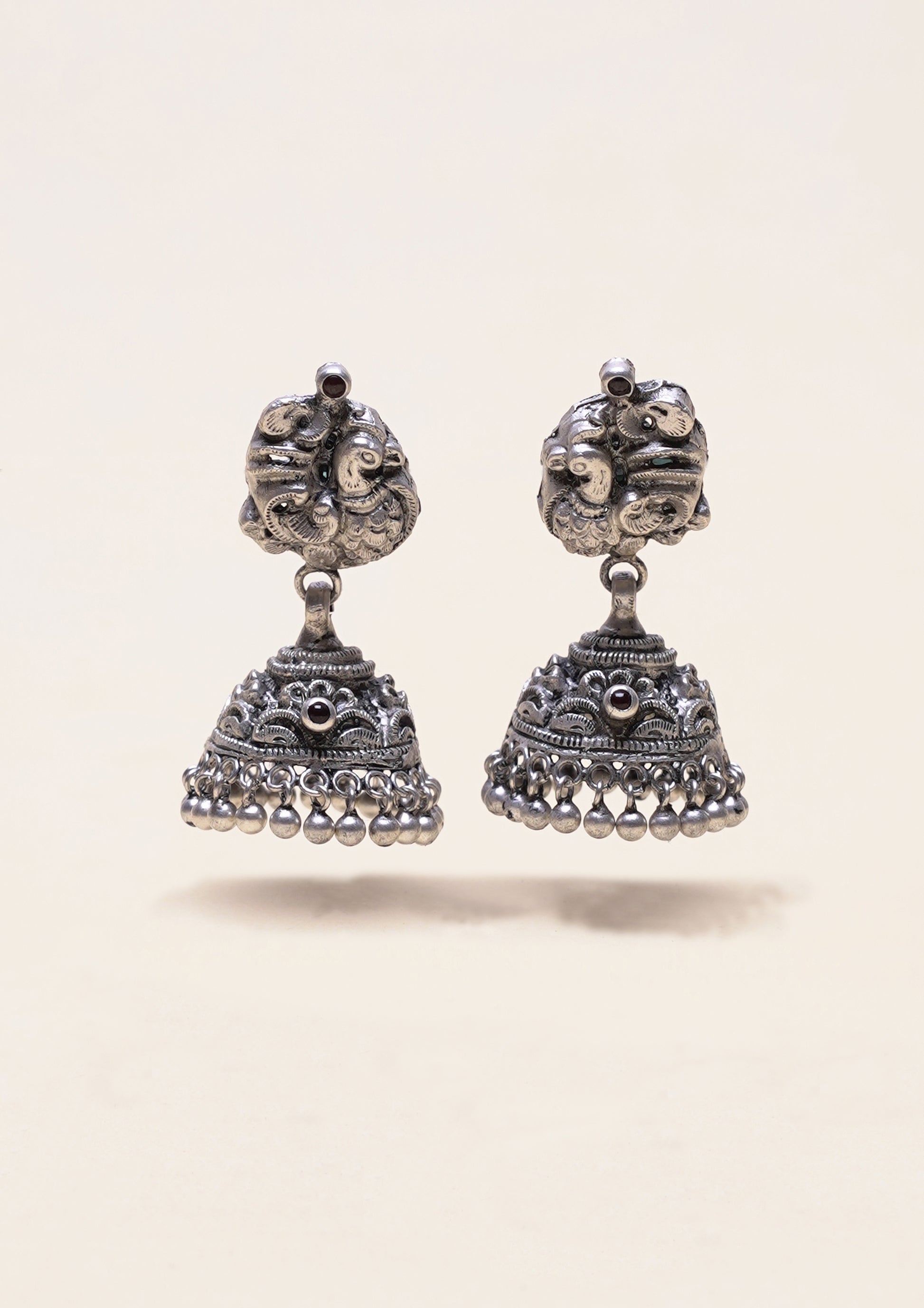 Amrita Chandrika Nakashi Oxidized Silver Finish Jhumki