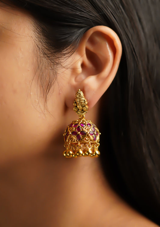 Madhura Saundarya Premium Gold Finish Jhumki