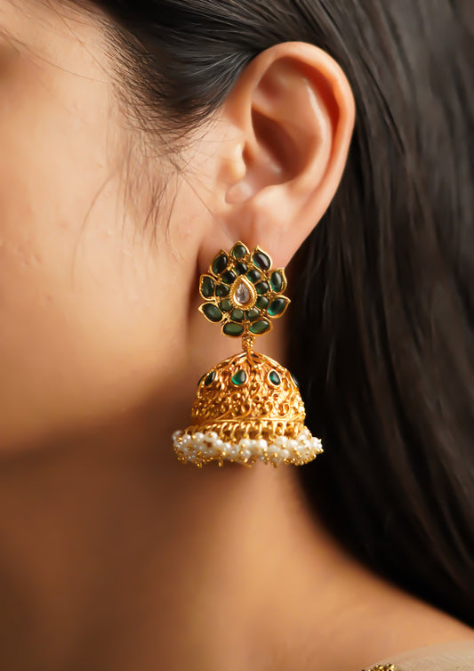 Chandra Veena Premium Gold Finish Jhumki
