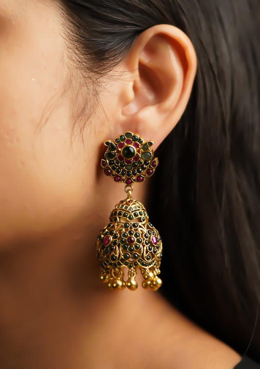 Chaitanya Kantha Premium Gold Finish Jhumki