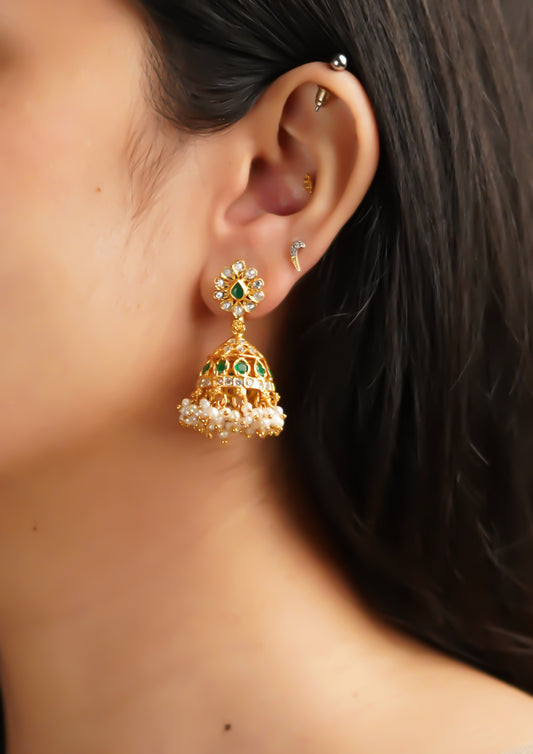 Hamsa Chandrika Premium Gold Finish Jhumki