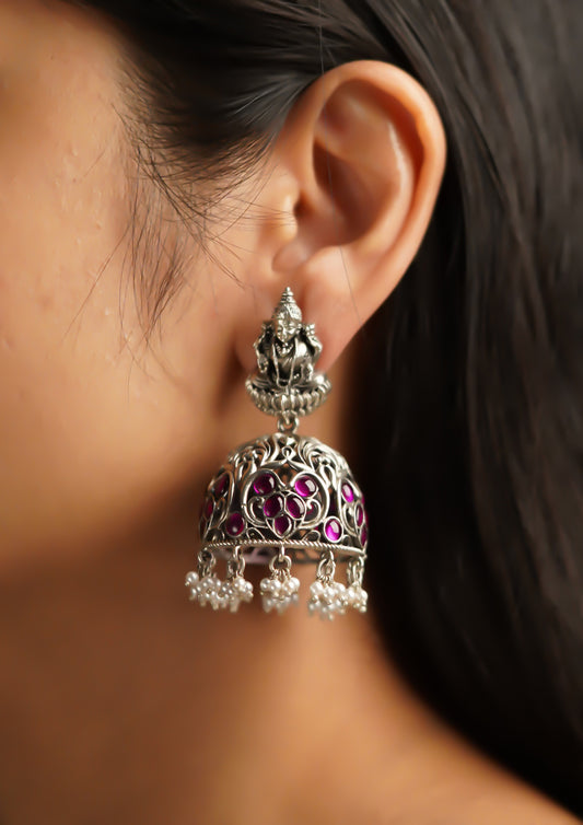 Komal Pankh Premium Oxidized Silver Finish Jhumki