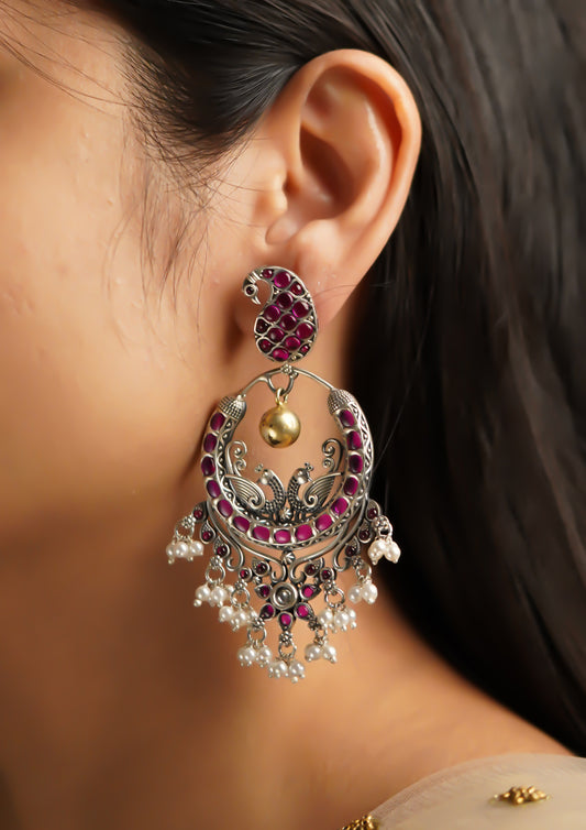 Chandrika Sankul Premium Oxidized Silver Finish Chandbali