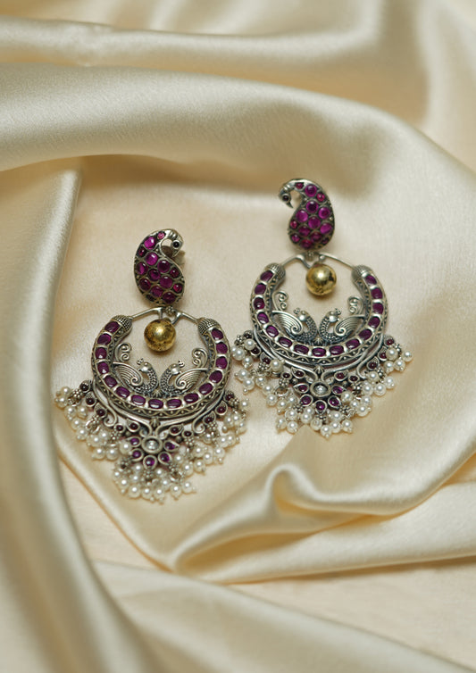 Chandrika Sankul Premium Oxidized Silver Finish Chandbali