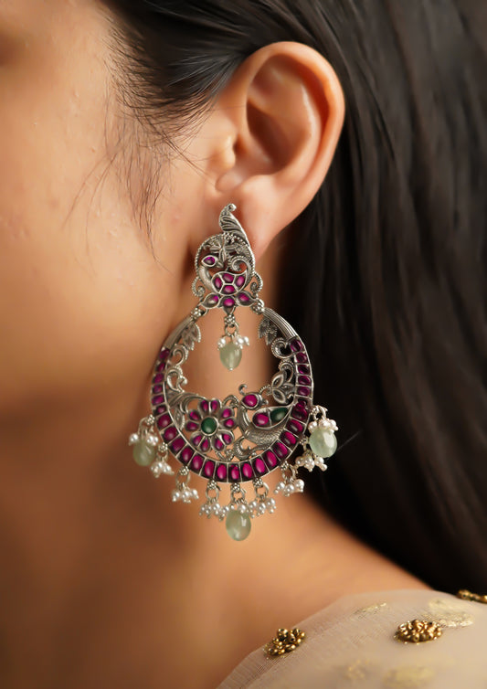 Kavya Anghuti Premium Oxidized Silver Finish Chandbali