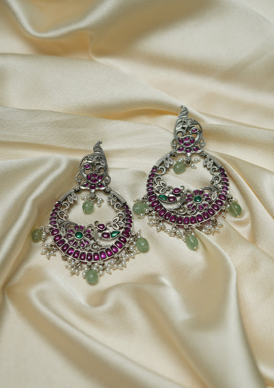 Kavya Anghuti Premium Oxidized Silver Finish Chandbali