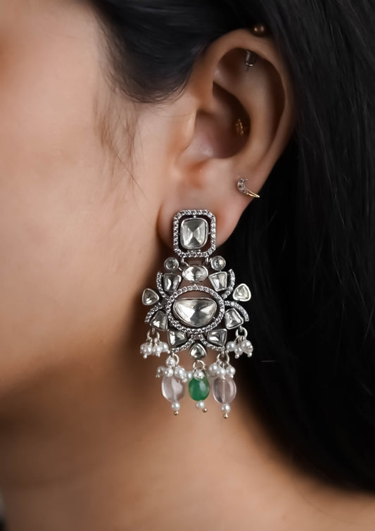 Vara Manohara Moissanite Oxidized Silver Finish Jhumka