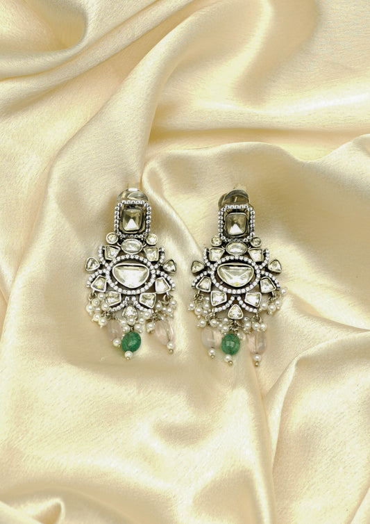 Vara Manohara Moissanite Oxidized Silver Finish Jhumka