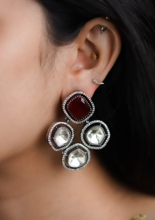 Megha Pushpam Moissanite Oxidized Silver Finish Jhumka