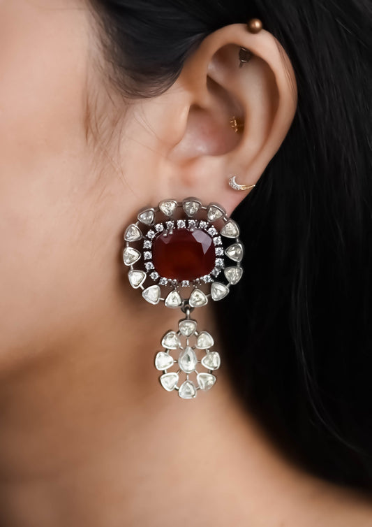Kalyani Manjari Moissanite Oxidized Silver Finish Jhumka