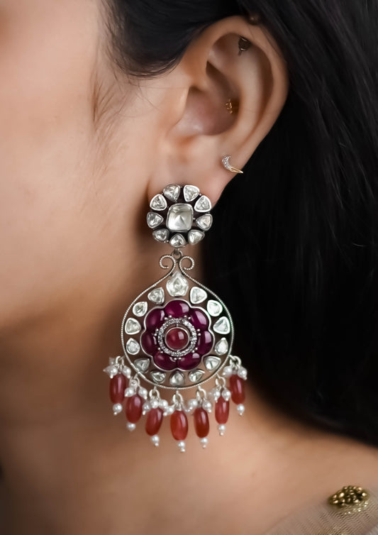 Shakti Vajra Moissanite Oxidized Silver Finish Jhumka