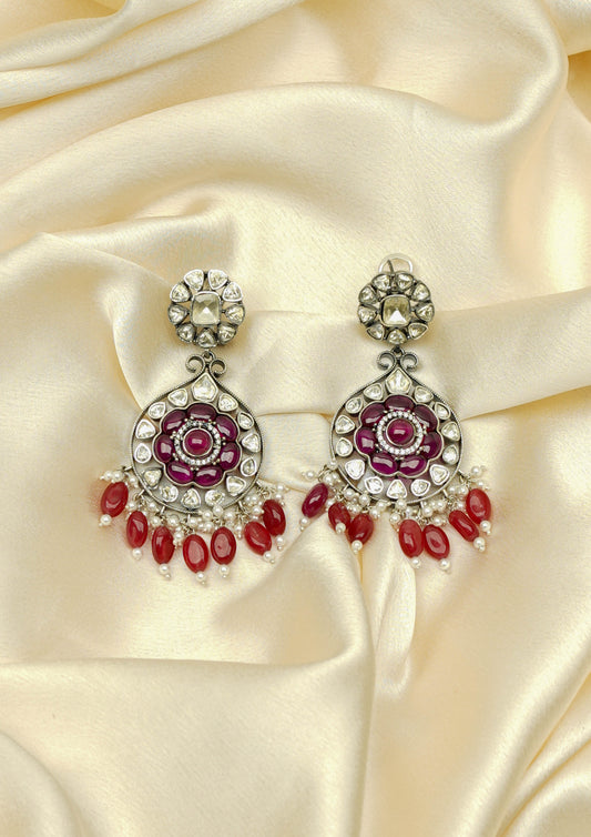Shakti Vajra Moissanite Oxidized Silver Finish Jhumka