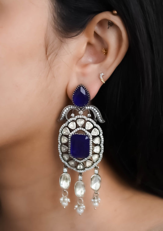Gauri Ratna Moissanite Oxidized Silver Finish Jhumka