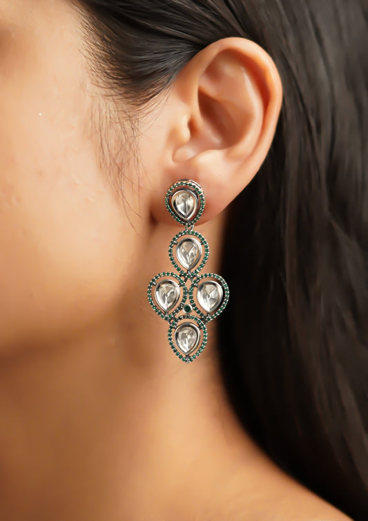 Shraddha Chandra Polki Oxidized Silver Finish Dangle