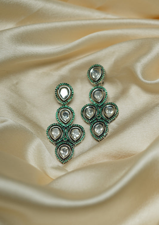 Shraddha Chandra Polki Oxidized Silver Finish Dangle