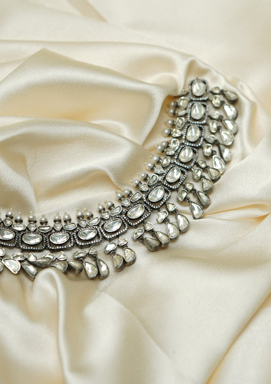 Samhita Sundara Moissanite Oxidized Silver Finish Necklace