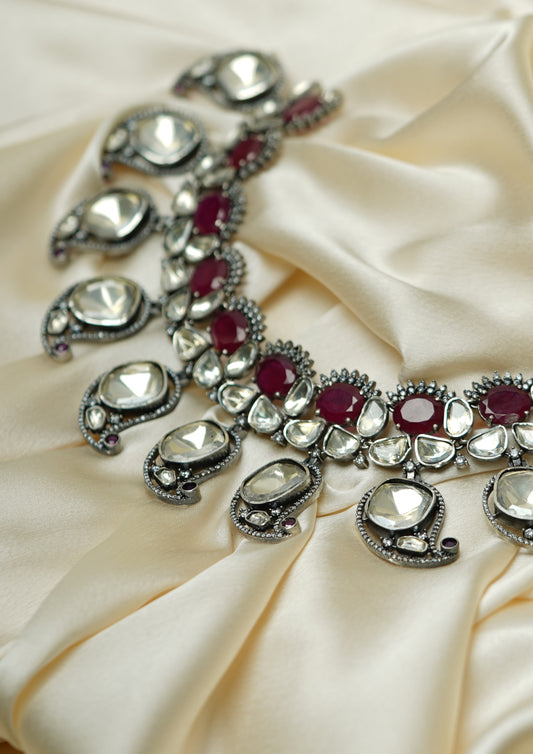 Samhita Tarangini Moissanite Oxidized Silver Finish Necklace