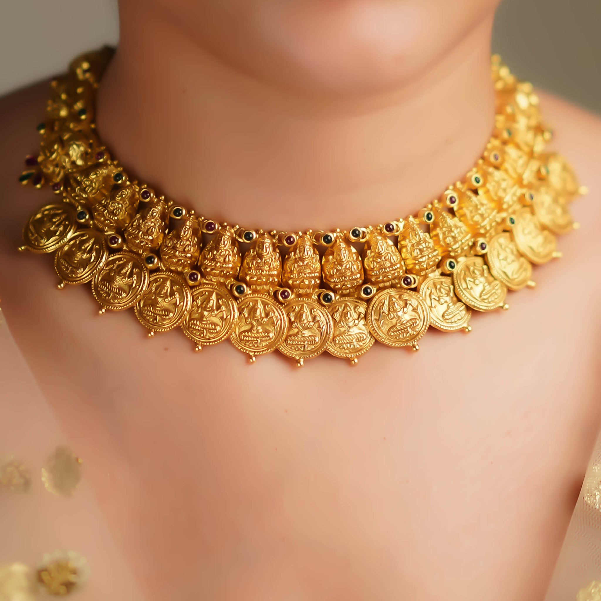 Pushpa Varna Nakashi Gold Finish Necklace