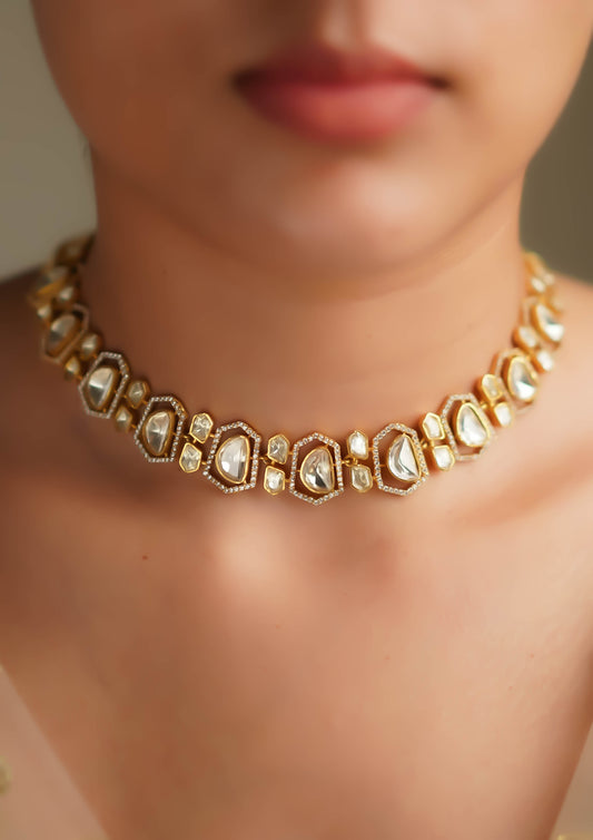 Hiranya Nava Polki Gold Finish Necklace