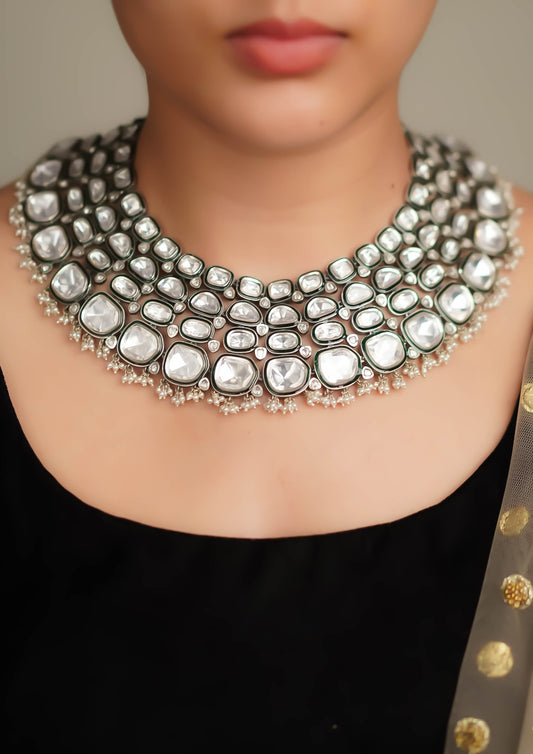 Ratna Kanti Polki Oxidized Silver Finish Necklace